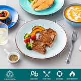 vancasso Bonita Dinnerware Set 24 Pieces Blue Stoneware Service for 6, Handpainted Spirals Pattern Stoneware Combination Set