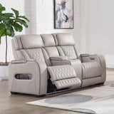 Signature Design by Ashley Boyington Contemporary Leather Match Power Reclining Sofa with USB Charging Ports, LED Lights and Adjustable Headrest, Light Gray