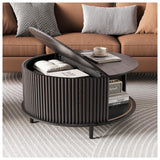 JOINICE, Round Coffee Table with Storage, Mid Century Modern Center Table with Sliding Cabinet Door, Fluted Dining Table for Living Room, Home Small Space, 31.5", Walnut