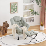 Welnow Lazy Chair with Ottoman, Modern Lounge Accent Chair with Armrests and a Side Pocket, Leisure Sofa Armchair, Reading Armchair with Footrest for Small Space, Dark Grey