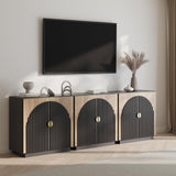 BELLEZE 65 Inch Fluted Buffet Cabinet with Storage, Symmetrical Arc Accent Sideboard Large Console Table for Dining Room, Kitchen, and Living Room (Caramel Brown)