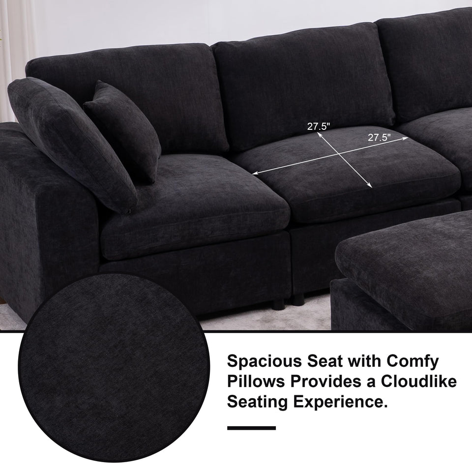 Tmsan 129.3" Oversized Modular Sectional Sofa, U Shaped Couch with Movable Ottoman, Large 7 Seat Corner Couches for Living Room, Spacious Space, Beige