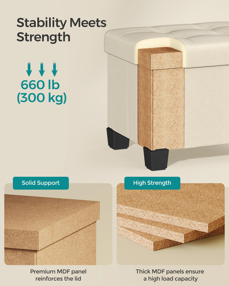 SONGMICS 15 Inches Cube Storage Ottoman, Bedroom Bench with Storage, Foot Stool with Feet, Holds Up to 660 lb, Dark Gray ULSF14GYZ