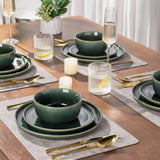 GBHOME Ceramic Dinnerware Sets for 8, 24 Pieces Stoneware Plates and Bowls Sets, Scratch Resistant Dishes, Dishwasher & Microwave Safe, Reactive Glaze-Green Wheat