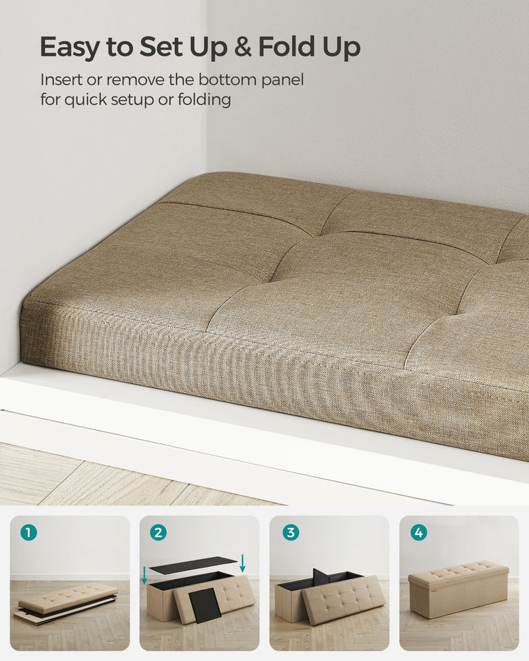 SONGMICS MAZIE Collection - 43 Inches Folding Storage Ottoman Bench, Ottoman Foot Rest, End of Bed Bench, Storage Chest, Load 660 lb, for Living Room, Bedroom, Entryway, Dark Gray ULSF77K