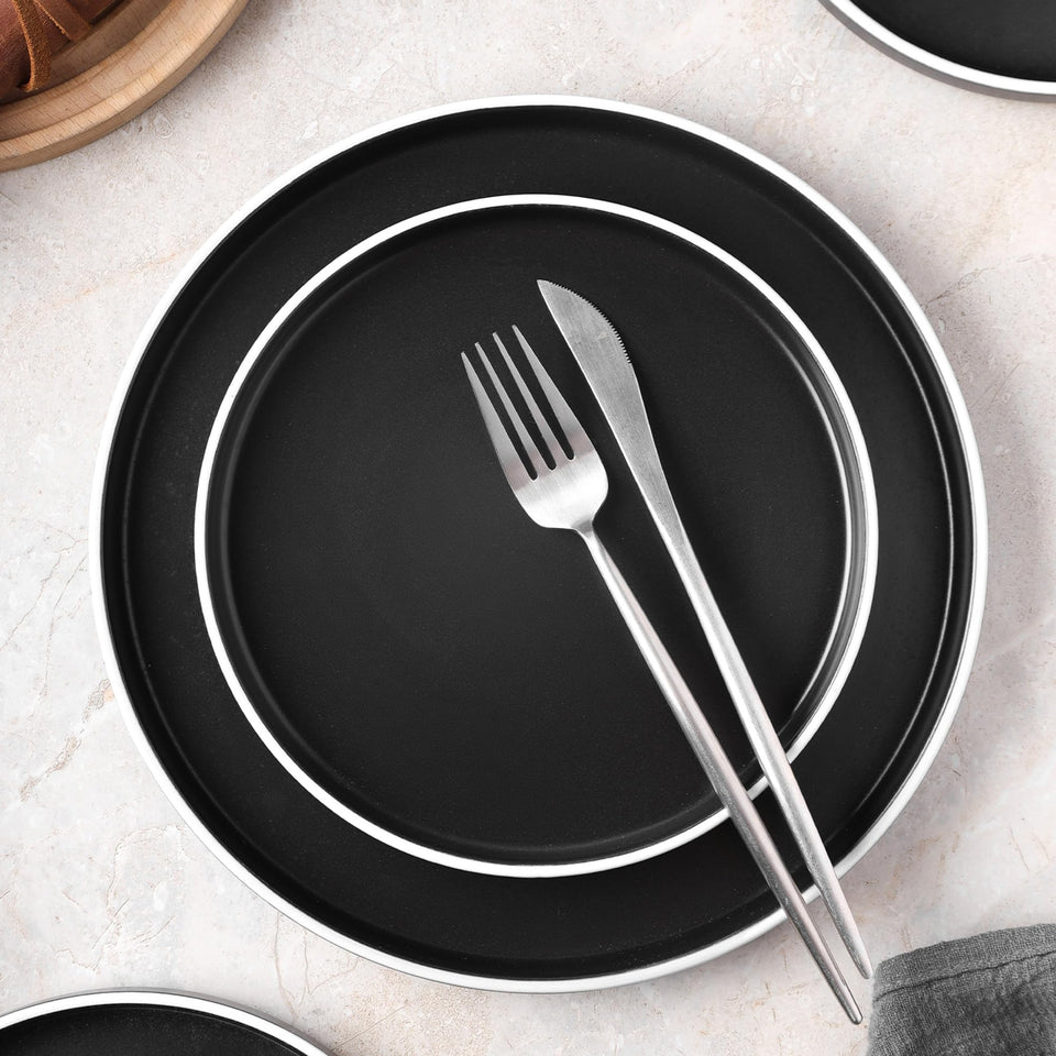 Stone Lain Celina Stoneware 32 Piece Dinnerware Set, Plates and Bowls, Black Matte Dish Collection, Service for 8 – Contemporary Minimalist Style, Microwave & Dishwasher Safe