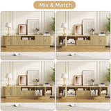 UKAOCAI 86.61'' Tambour TV Stand for 55-85 Inch, Modern Entertainment Center with Large Storage Cabinet & Open Shelves, TV Console with Sliding Doors for Living Room, Bedroom, Natural