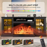 oneinmil 36 Inch 3-Sided Glass Fireplace TV Stand for TVs up to 80", Rustic Media Entertainment Center Console Table with Glass Door Closed Storage, Set of TV Table, White