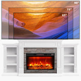 80" Fireplace TV Stand for TVs Up to 90 Inch, Electric Fireplace with Mantel, Farmhouse Entertainment Center with Storage, Realistic Stacked Stone Surround with Remote Control for Living Room