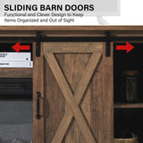 AMERLIFE Fireplace TV Stand with Sliding Barn Door for TVs up to 73", Farmhouse 63" Fireplace Entertainment Center with Storage Cabinets/Adjustable Shelves, Distressed White & Barnwood