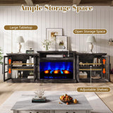 LUXOAK 97" Farmhouse TV Stand with 33" Fireplace for TVs up to 100", Media Entertainment Center with Large Storage Cabinet and Adjustable Shelves for Living Room, White/Barnwood