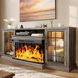 oneinmil 36 Inch 3-Sided Glass Fireplace TV Stand for TVs up to 80", Rustic Media Entertainment Center Console Table with Glass Door Closed Storage, Set of TV Table, White