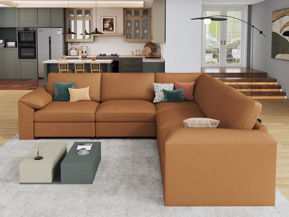 EASE MOOSE Leather Sectional Couch, Oversized Modular Sectional Sofas, Wide Deep Seat Modular Couch, Scratch Resistant Faux Leather Material, L Shaped Sofa for Big Spaces,Beige