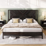 Bme Vivian 14 Inch Deluxe Bed Frame with Headboard, Rustic & Scandinavian Style with Solid Acacia Wood, No Box Spring Needed, 12 Strong Wood Slat Support, Easy Assembly, King, Rustic Golden Brown