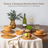 GBHOME Ceramic Dinnerware Sets for 8, 24 Pieces Stoneware Plates and Bowls Sets, Scratch Resistant Dishes, Dishwasher & Microwave Safe, Reactive Glaze-Green Wheat