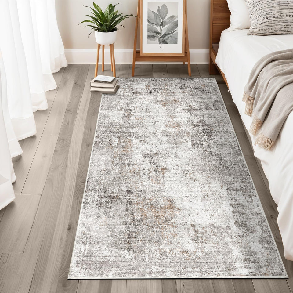 12x15 Area Rug for Living Room – Large Modern Neutral Abstract Thin Washable Carpet, Soft Low Pile Non-Slip Stain-Resistant for Bedroom Dining Room Home Office (Beige Grey)