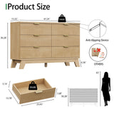 Fluted Dresser for Bedroom with 9 Drawers, 57" Wide Modern Chest of Drawers with Metal Handle, Wooden Dresser TV Stand, Wood Closet Clothes Storage Organizer for Living Room, Hallway, Natural Oak