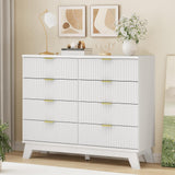 Fluted Dresser for Bedroom with 9 Drawers, 57" Wide Modern Chest of Drawers with Metal Handle, Wooden Dresser TV Stand, Wood Closet Clothes Storage Organizer for Living Room, Hallway, Natural Oak