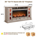 OKD Fireplace TV Stand for up-to-80 TV, Farmhouse 36" Tall Entertainment Center with 42" Electric Fireplace, Media Console with Glass Door Cabinets & Drawers for Living Room, Antique White