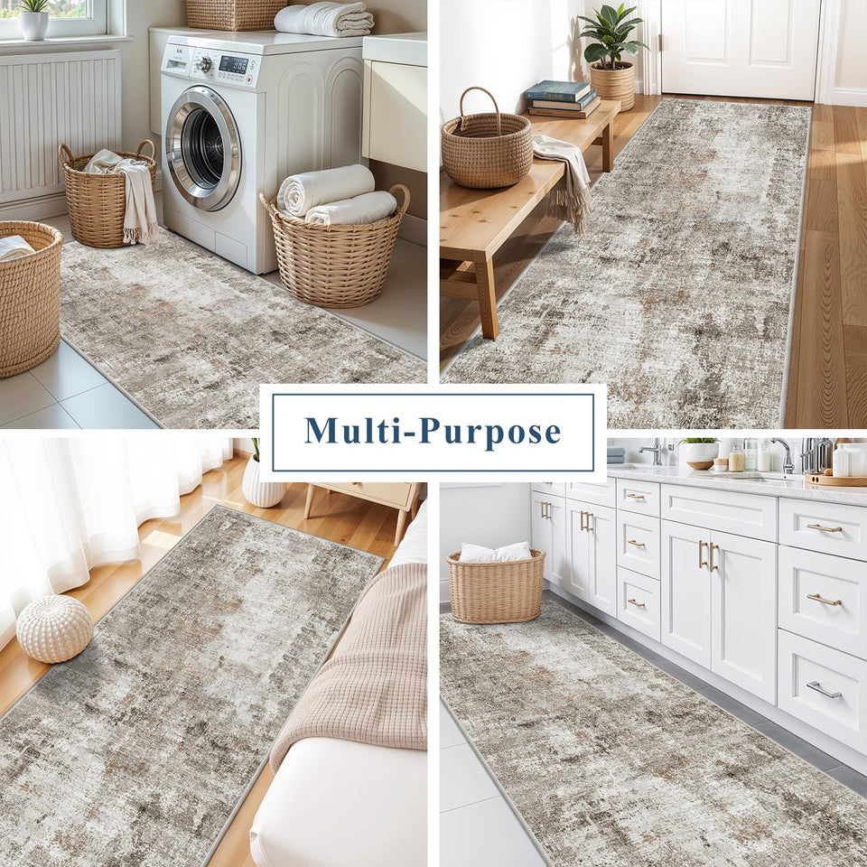 12x15 Area Rug for Living Room – Large Modern Neutral Abstract Thin Washable Carpet, Soft Low Pile Non-Slip Stain-Resistant for Bedroom Dining Room Home Office (Beige Grey)