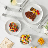 MALACASA Plates and Bowls Sets, 24 Pieces Modern Ceramic Dinnerware Set for 8 Kitchen Stoneware Dishes Dishware Set Microwave and Dishwasher Safe, White, Series TARA