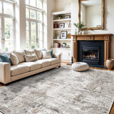 12x15 Area Rug for Living Room – Large Modern Neutral Abstract Thin Washable Carpet, Soft Low Pile Non-Slip Stain-Resistant for Bedroom Dining Room Home Office (Beige Grey)