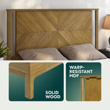 Bme Vivian 14 Inch Deluxe Bed Frame with Headboard, Rustic & Scandinavian Style with Solid Acacia Wood, No Box Spring Needed, 12 Strong Wood Slat Support, Easy Assembly, King, Rustic Golden Brown