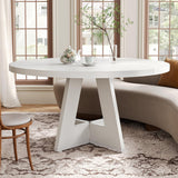 LITTLE TREE Round Dining Table for 4-6 People, 47 Inches Dining Room Table with Wooden Pedestal Base, Brown Dinner Tables, Circle Kitchen Tables for Dining Room, Kitchen, Living Room(Table Only)