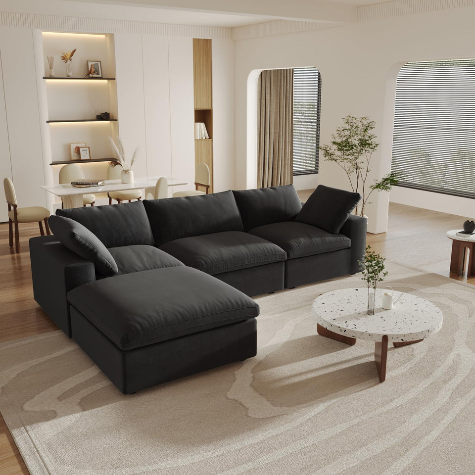 160.6" Cloud Couch Modular Sectional Sofa for Livingroom,Oversized Convertible Sofa with Storage Ottomans,6 Seat Wide Couches,Cushion Covers Removable (Khaki, 6 Seater)