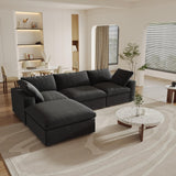 160.6" Cloud Couch Modular Sectional Sofa for Livingroom,Oversized Convertible Sofa with Storage Ottomans,6 Seat Wide Couches,Cushion Covers Removable (Khaki, 6 Seater)