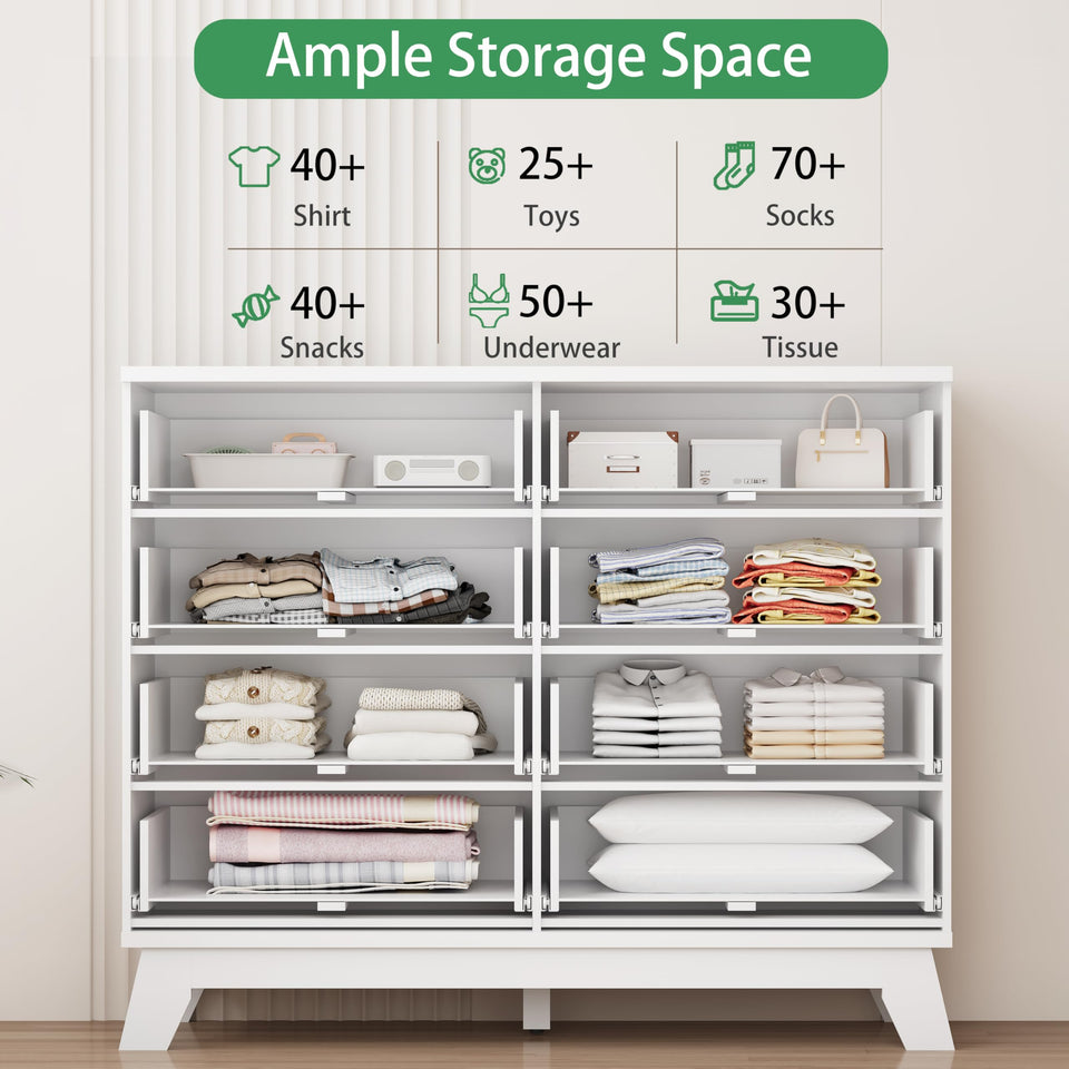 Fluted Dresser for Bedroom with 9 Drawers, 57" Wide Modern Chest of Drawers with Metal Handle, Wooden Dresser TV Stand, Wood Closet Clothes Storage Organizer for Living Room, Hallway, Natural Oak