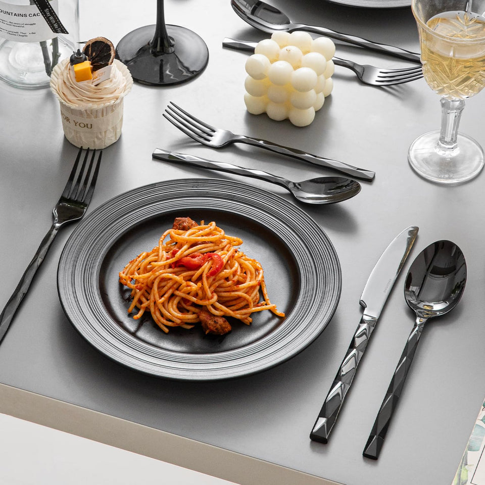 KINGSTONE Silverware Set, Luxury 40 Piece Flatware Set for 8, 18/10 Stainless Steel Cutlery Set with Diamond Cut Pattern for Kitchen, Home, Wedding, Party, Mirror Polished and Dishwasher Safe