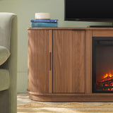 Walker Edison Chloe Reeded TV Stand with Fireplace Insert, 75 Inch, 70 Inch, Coastal Oak