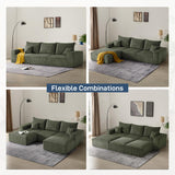 Sectional Cloud Boneless Sofa Couches for Living Room-113'' Beige 3 Seater U-Shaped Modern Lounge Couch-No Assembly Modular Corduroy Convertible Sponge Sleeper Sofas with Chaise for Home House