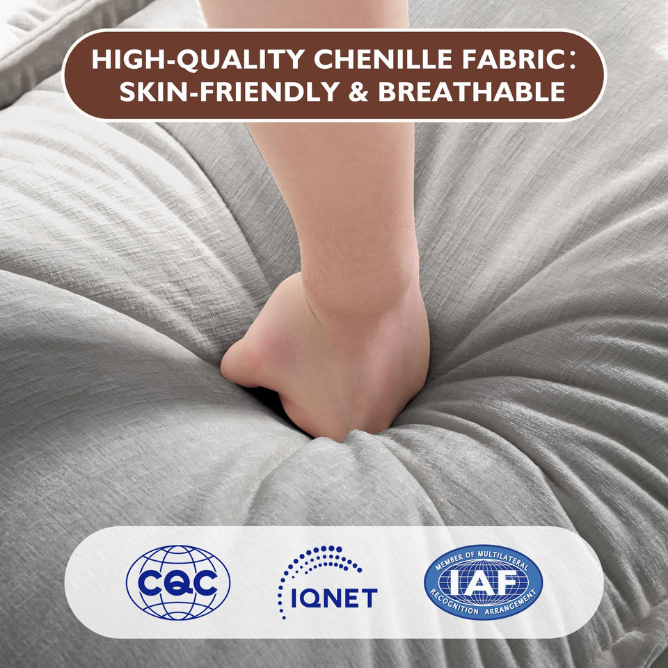 Ihanherry 146" U-Shaped Modern Sofa Modular Sectional Cloud Couch with 2 Ottoman, 6-Seat Chenille Deep Seat Sofa with 6 Pillows for Living Room, Bedroom and Apartment, Grey