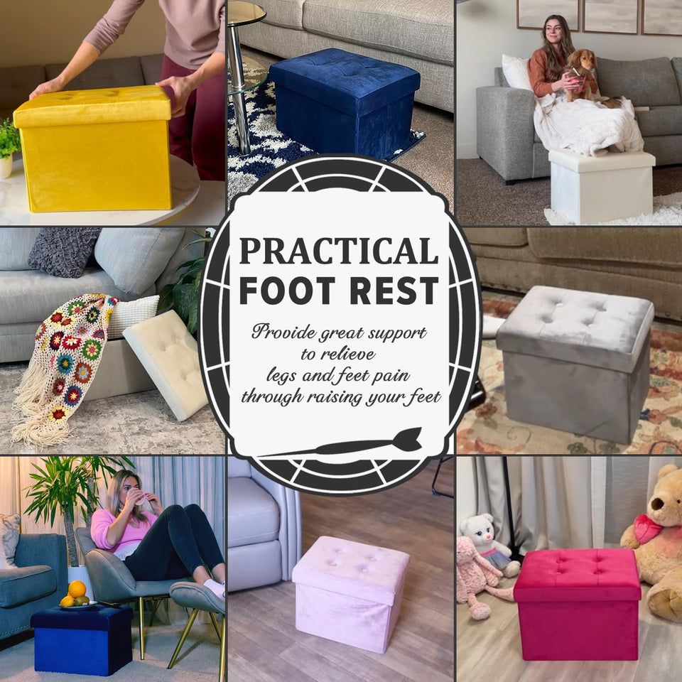 LINMAGCO Ottoman Storage Ottoman with Storage Small Foot Rest Stool Under Desk Stool Short Folding Footrest Linen Cloth Dark Gray 16X12X12IN