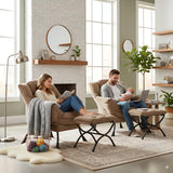 LITA Lazy Chair with Ottoman, Modern Accent Leisure Upholstered Lazy Sofa Armchair, Contemporary Lounge Reading Chair with Armrests and a Side Pocket for Living Room, Bedroom & Small Space, Dark Grey