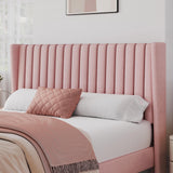 Yaheetech King Bed Frame Upholstered Platform Bed with Fabric Headboard, Wing Edge Design/Non-Slip and Noise-Free/Wooden Slats Support/No Box Spring Needed/Easy Assembly, Ivory King Bed