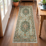 TOPRUUG Washable Oriental Area Rug - 12x15 Rugs for Living Room Soft Carpet for Bedroom Waterproof Floral Distressed Indoor Stain Resistant Non-Shedding Floor Carpets (Green, 12x15)
