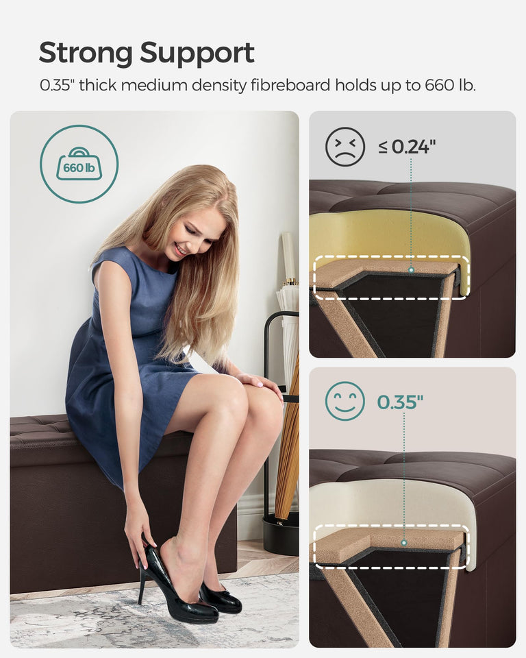 SONGMICS MAZIE Collection - 30 Inches Storage Ottoman Bench with Flipping Lid, Storage Chest Footstool, Load 660 lb, for Entryway, Living Room, Bedroom, Synthetic Leather, Black ULSF45BK