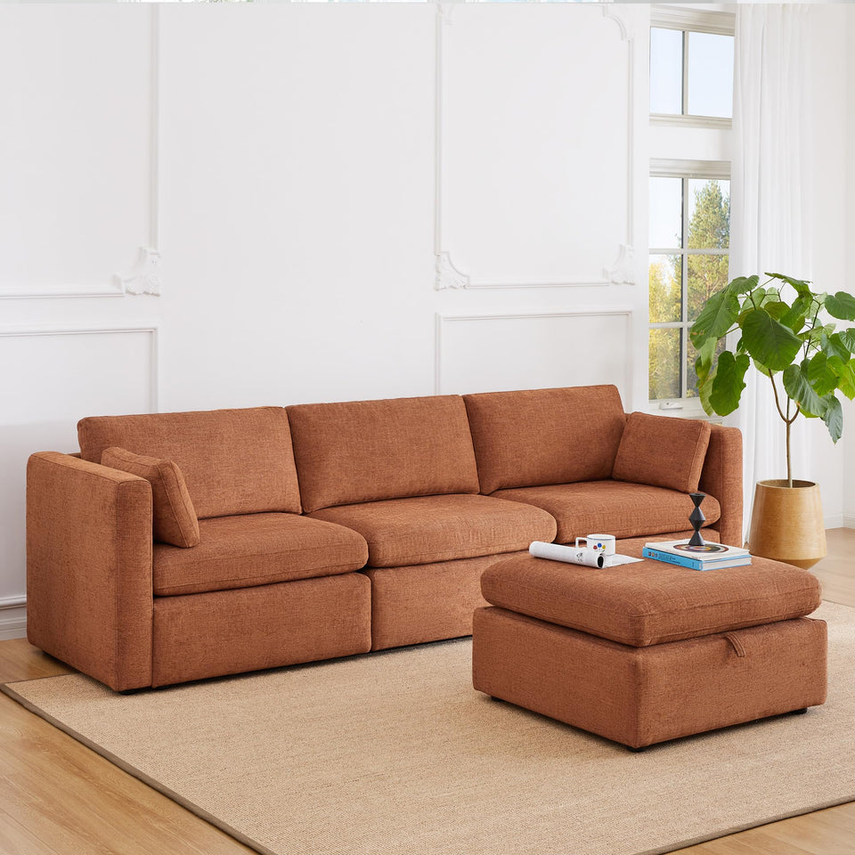 CHITA Oversized Modular Sectional Sofa, FSC Certified L Shaped Sectional Couches for Living Room, 112 inch Width,4 Seat Modular Sofa with Storage Ottoman, Linen