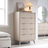 T4TREAM Fluted 7 Drawers Dresser, 54" Wide Modern Chest of Drawers with Faux Marble Top, Curved Profile Design, Dresser TV Stand, Wood Drawer Organizer for Bedroom, Living Room, Hallway, Natural Oak