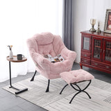 LITA Lazy Chair with Ottoman, Modern Accent Leisure Upholstered Lazy Sofa Armchair, Contemporary Lounge Reading Chair with Armrests and a Side Pocket for Living Room, Bedroom & Small Space, Dark Grey