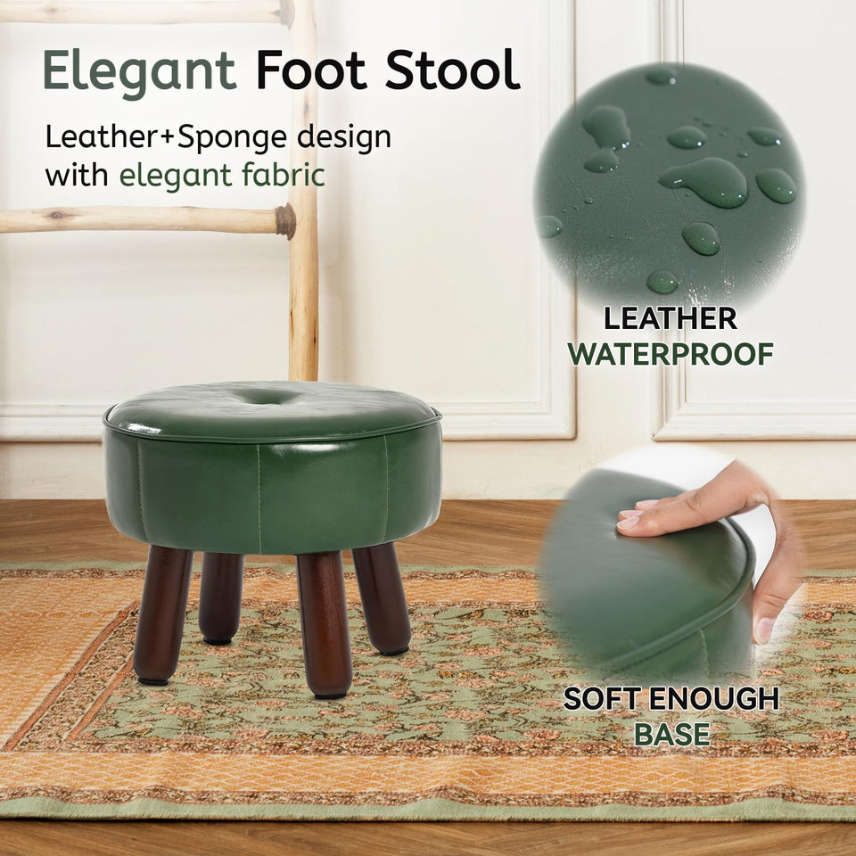 oakvivo 13in Small Foot Stool Ottoman, Round Faux Leather Foot Rest for Couch, Under Desk Pouf Footstool Footrest with Non-Skid Rubber Legs for Ling Room, Bedroom, 13''L x 13''W x 10.2''H, Green