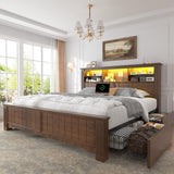 EnHomee King Size Bed Frame and Headboard & Storage, 4 Drawers and LED Built in Charging Station King Bed Frame with Storage Farmhouse,NO Noise,No Box Spring Needed,White