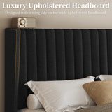 Yaheetech King Bed Frame Upholstered Platform Bed with Fabric Headboard, Wing Edge Design/Non-Slip and Noise-Free/Wooden Slats Support/No Box Spring Needed/Easy Assembly, Ivory King Bed