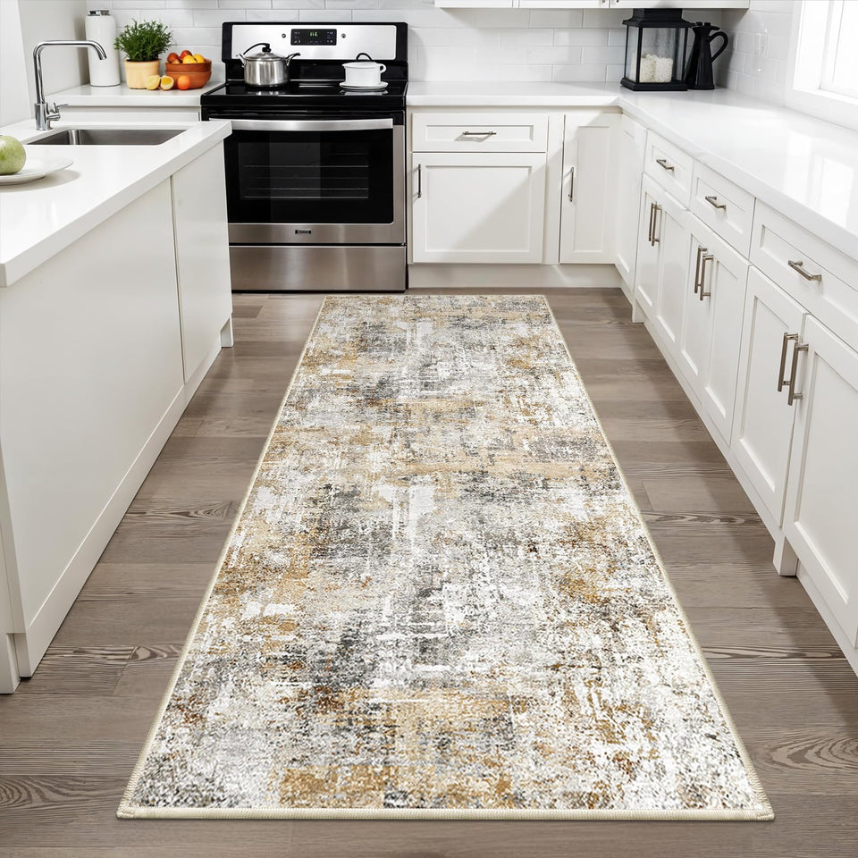 12x15 Area Rug for Living Room – Large Modern Neutral Abstract Thin Washable Carpet, Soft Low Pile Non-Slip Stain-Resistant for Bedroom Dining Room Home Office (Beige Grey)