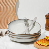 Pokini 24 Piece Dinnerware Sets for 8, Modern Stoneware Plates and Bowls Setst, Perfect for Family Gatherings & Holiday Celebrations, Easy Cleaning Dishes Set, Stack Compactly Dishware, Brown Green