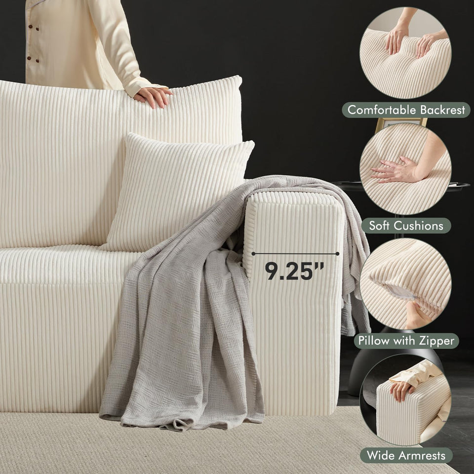 Boneless Sectional Cloud Couch Sofa for Living Room, 112" U-Shaped Modular Modern Lounge Sleeper Black Couches with Chaise, No Assemble, Cordury Compression Upholstered Sofas