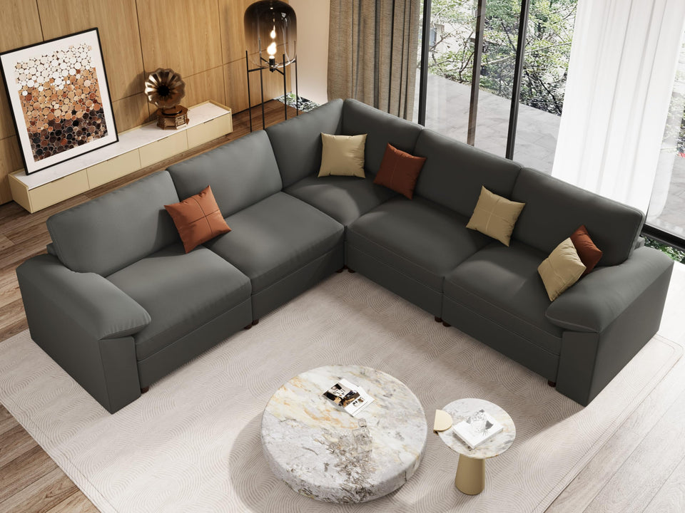 EASE MOOSE Leather Sectional Couch, Oversized Modular Sectional Sofas, Wide Deep Seat Modular Couch, Scratch Resistant Faux Leather Material, L Shaped Sofa for Big Spaces,Beige